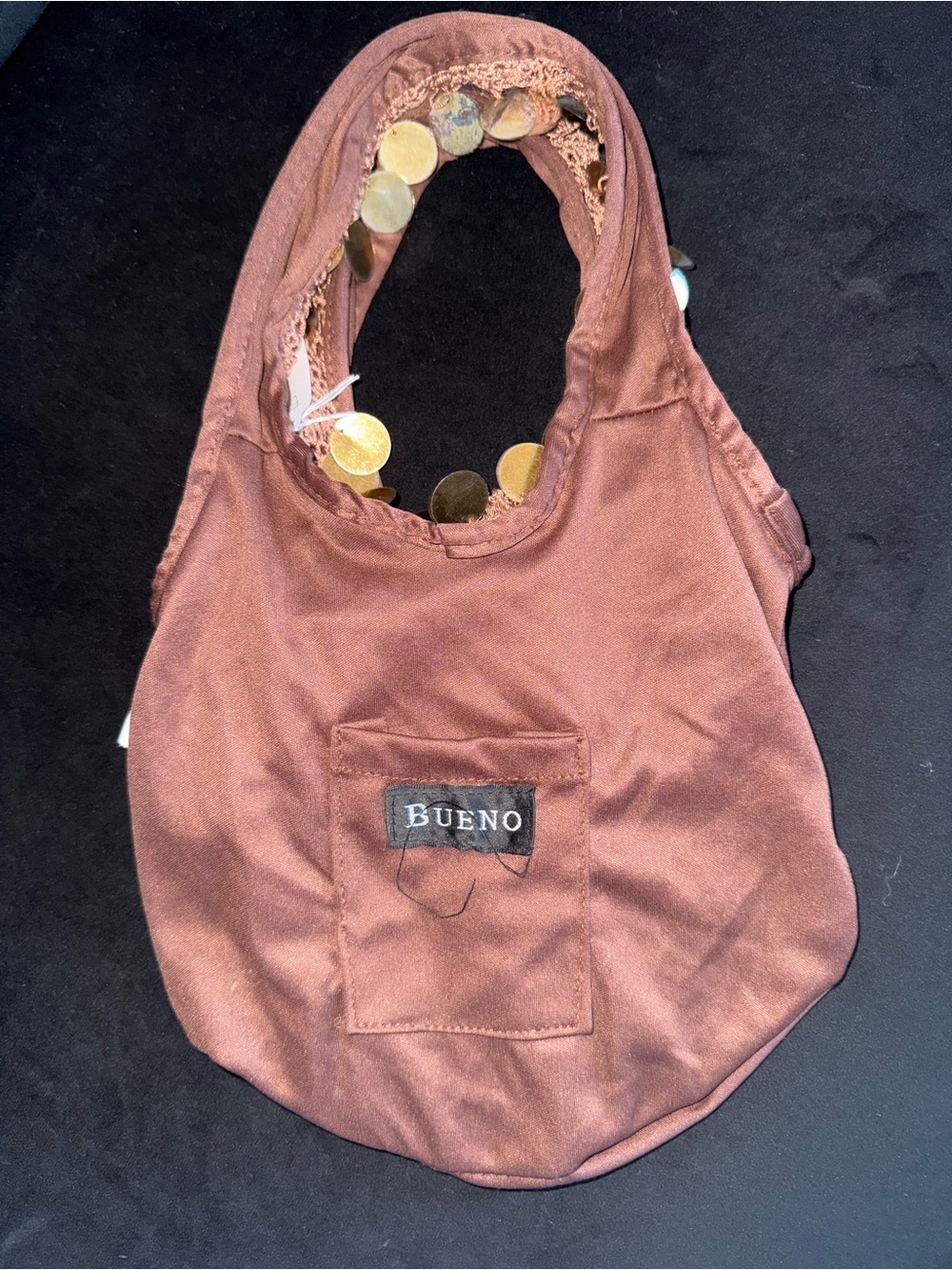 Bueno Vintage Brown Crocheted Hobo Shoulder Bag With Large Bronze Sequins - Picture 2 of 4